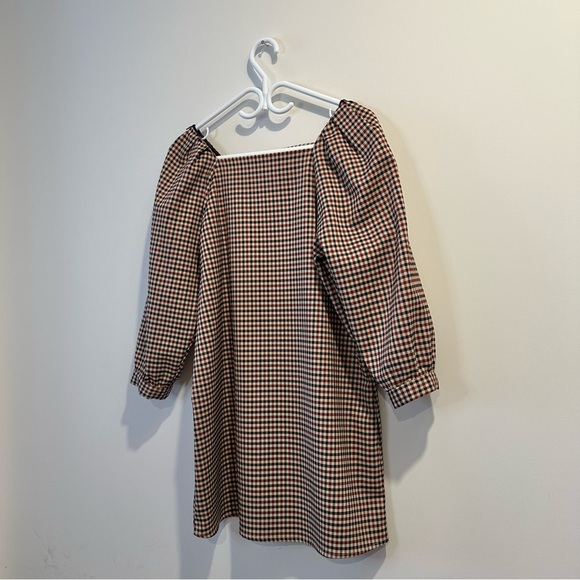 Zara Brown Checkered Long Sleeve Dress - Picture 5 of 9